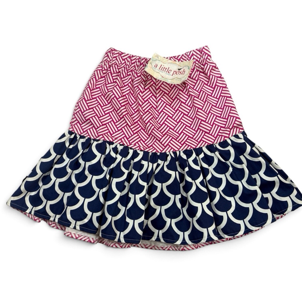 Vintage A Little Posh Girls 6 Skirt Pink Navy Ruffle Cotton Made USA